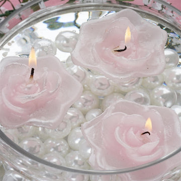 4 Pack | 2.5" Pink Rose Flower Floating Candles, Wedding Vase Fillers