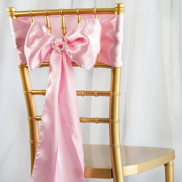 5 Pack | 6"x106" Pink Satin Chair Sashes