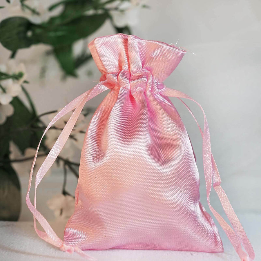 12 Pack | 3inches Pink Satin Drawstring Pouch Wedding Party Favor Gift Bags