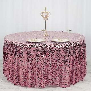 120" Pink Seamless Big Payette Sequin Round Tablecloth - Add Glamour to Your Event Decor