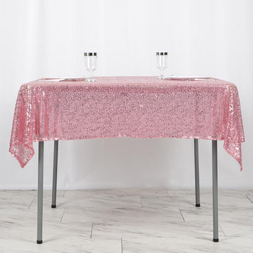 54"x54" Pink Seamless Premium Sequin Square Tablecloth