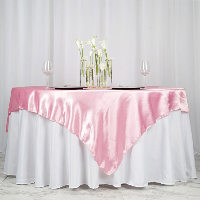 72" x 72" Pink Seamless Satin Square Tablecloth Overlay