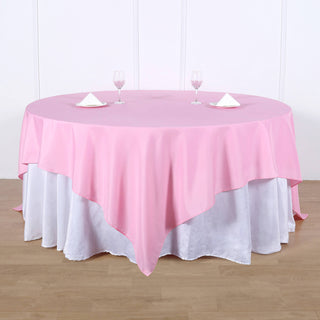 Create Unforgettable Events with the 90"x90" Pink Seamless Square Polyester Table Overlay