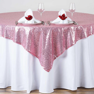 Pink Sequin Sparkly Square Table Overlay