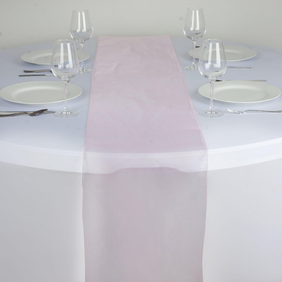 14" x 108" Pink Organza Runner For Table Top Wedding Catering Party Decoration#whtbkgd