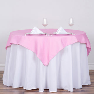 Add Elegance to Your Event with the Pink Square Seamless Polyester Table Overlay