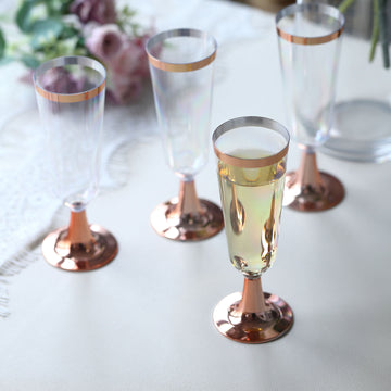 12 Pack | Plastic 5oz Champagne Flutes, Disposable Champagne Glasses with Rose Gold Rimmed and Detachable Base