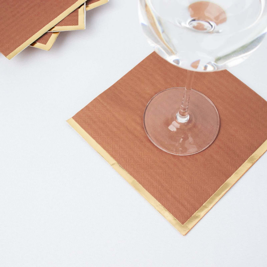 50 Pack Terracotta (Rust) Soft 2 Ply Disposable Cocktail Napkins with