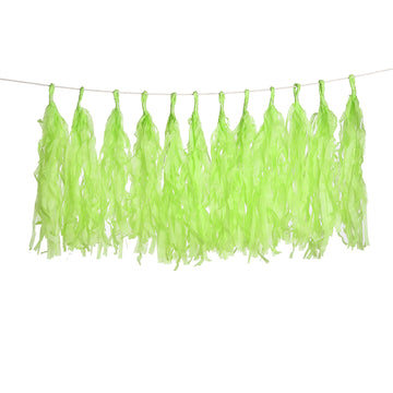 12 Pack Pre-Tied Apple Green Tissue Paper Tassel Garland With String, Hanging Fringe Party Streamer Backdrop Decor