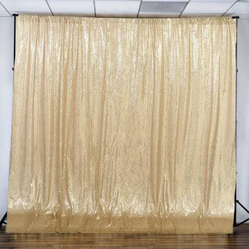 20ftx10ft Premium Champagne Chiffon Sequin Event Curtain Drapes, Dual Layer Photo Backdrop Event Panel