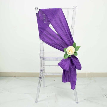 5 Pack | Purple Accordion Crinkle Taffeta Chair Sashes - 6"x106"