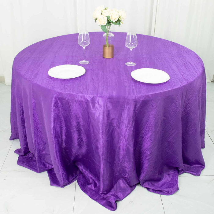 132inch Purple Accordion Crinkle Taffeta Seamless Round Tablecloth