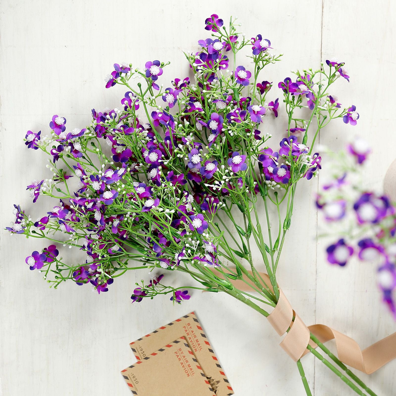 4 Stems | 27 Purple Artificial Silk Babys Breath Gypsophila Flowers | by Tableclothsfactory