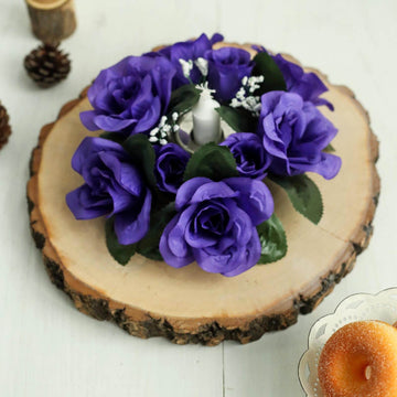 4 Pack | 3" Purple Artificial Silk Rose Flower Candle Ring Wreaths