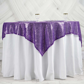 60"x60" Purple Duchess Sequin Square Table Overlay