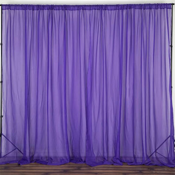2 Pack Purple Inherently Flame Resistant Sheer Curtain Panels, Premium Chiffon Backdrops With Rod Pockets - 10ftx10ft
