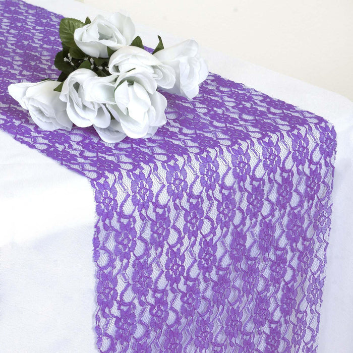 12" x 108" Purple Floral Lace Table Runner