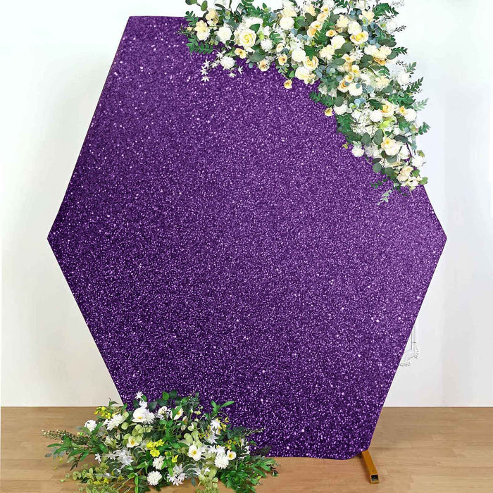 8ftx7ft Purple Metallic Shimmer Tinsel Spandex Hexagon Backdrop, 2-Sided Wedding Arch Cover