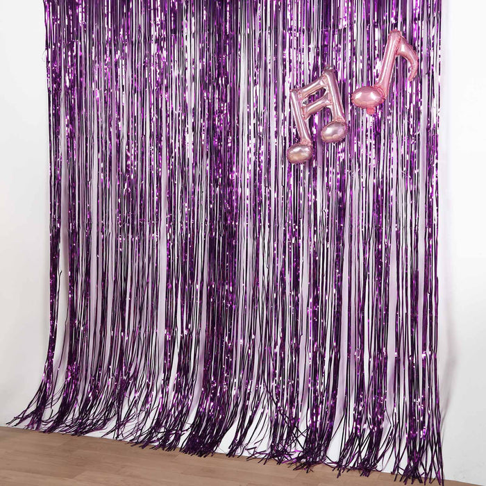 8ft Purple Metallic Tinsel Foil Fringe Doorway Curtain Party Backdrop