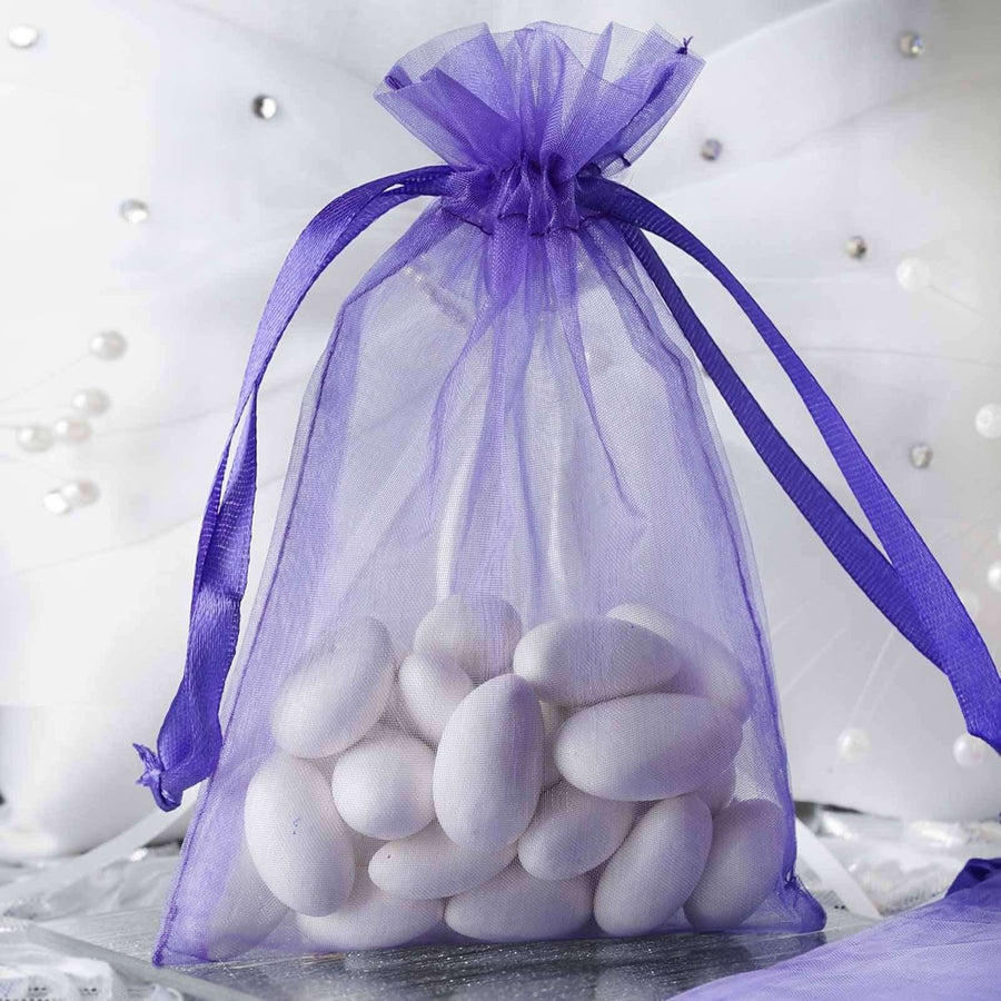 10 Pack | 4x6inch Purple Organza Drawstring Wedding Party Favor Gift Bags