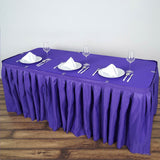 14ft Purple Pleated Polyester Table Skirt, Banquet Folding Table Skirt