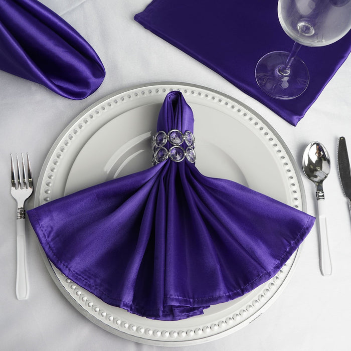 5 Pack | Purple Seamless Satin Cloth Dinner Napkins, Wrinkle Resistant