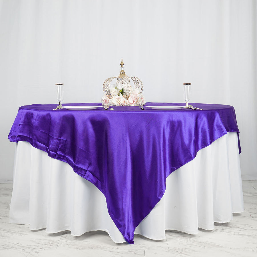 90" x 90" Purple Seamless Satin Square Tablecloth Overlay