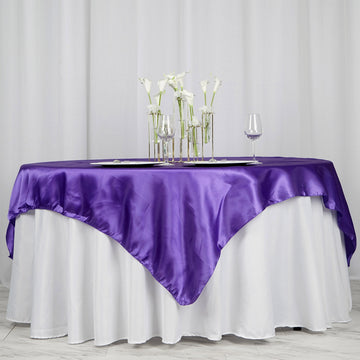 72" x 72" Purple Seamless Satin Square Tablecloth Overlay