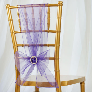 5 Pack | 6"x108" Purple Sheer Organza Chair Sashes