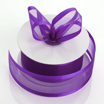 25 Yards | 1.5" Purple Sheer Organza Ribbon With Satin Edges