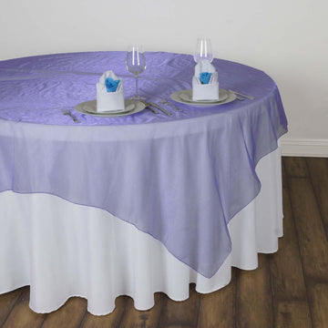 60"x60" Purple Sheer Organza Square Table Overlay