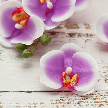 20 Flower Heads | 4" Purple/White Artificial Silk Orchids DIY Crafts