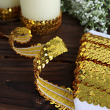 1inchx10 Yards Metallic Gold Sequin Stretch Fabric Ribbon, Elastic Lace Trim