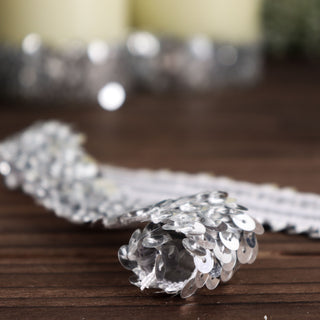 Add Sparkle to Your Event with Metallic Silver Sequin Stretch Fabric Ribbon