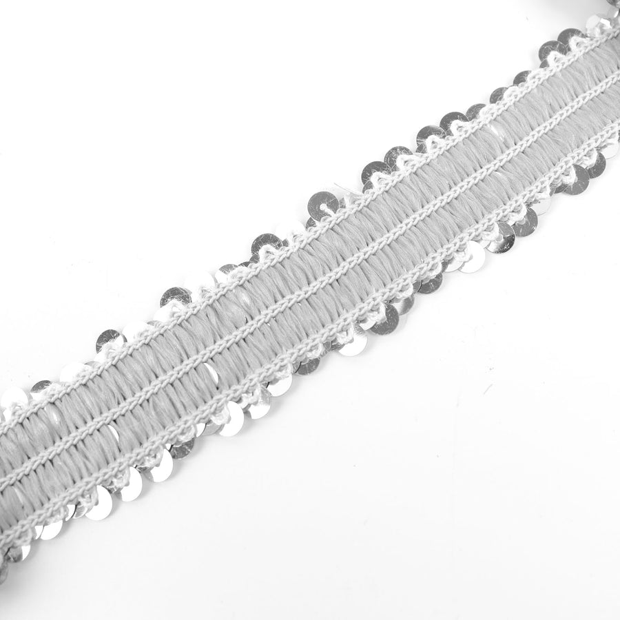 1inchx10 Yards Metallic Silver Sequin Stretch Fabric Ribbon, Elastic Lace Trim
