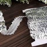 1inchx10 Yards Metallic Silver Sequin Stretch Fabric Ribbon, Elastic Lace Trim