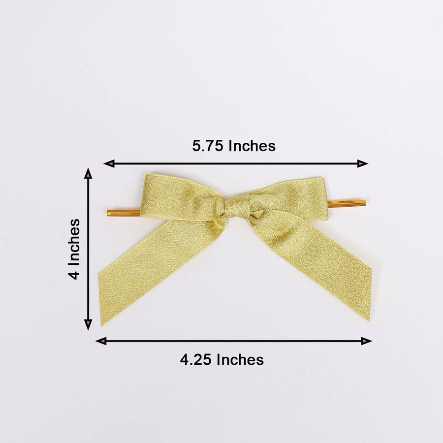 50 Pcs | 4inch Gold Nylon Pre Tied Ribbon Bows For Gift Basket Party Favor Bags Decor Glitter Design