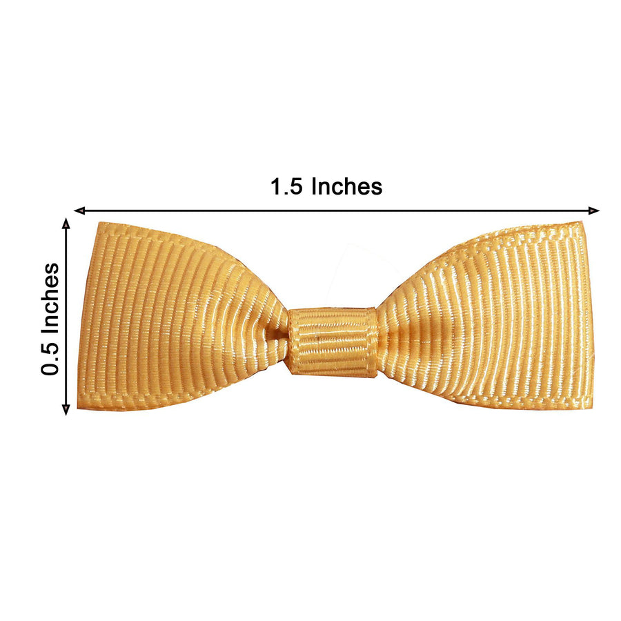 50 Pcs | 1.5inch Gold Grosgrain Pre Tied Ribbon Bows, Gift Basket Party Favor Bags Decor
