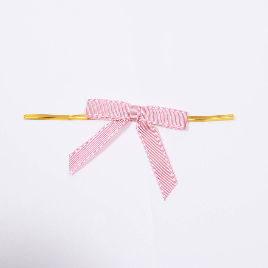 50 Pcs | 3inch Blush/White Saddle Stitch Pre Tied Ribbon Bows, Gift Basket Party Favor Bags Decor