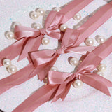 50 Pcs | 10inches Dusty Rose Pre Tied Ribbon Bows, Satin Ribbon With Gold Foil