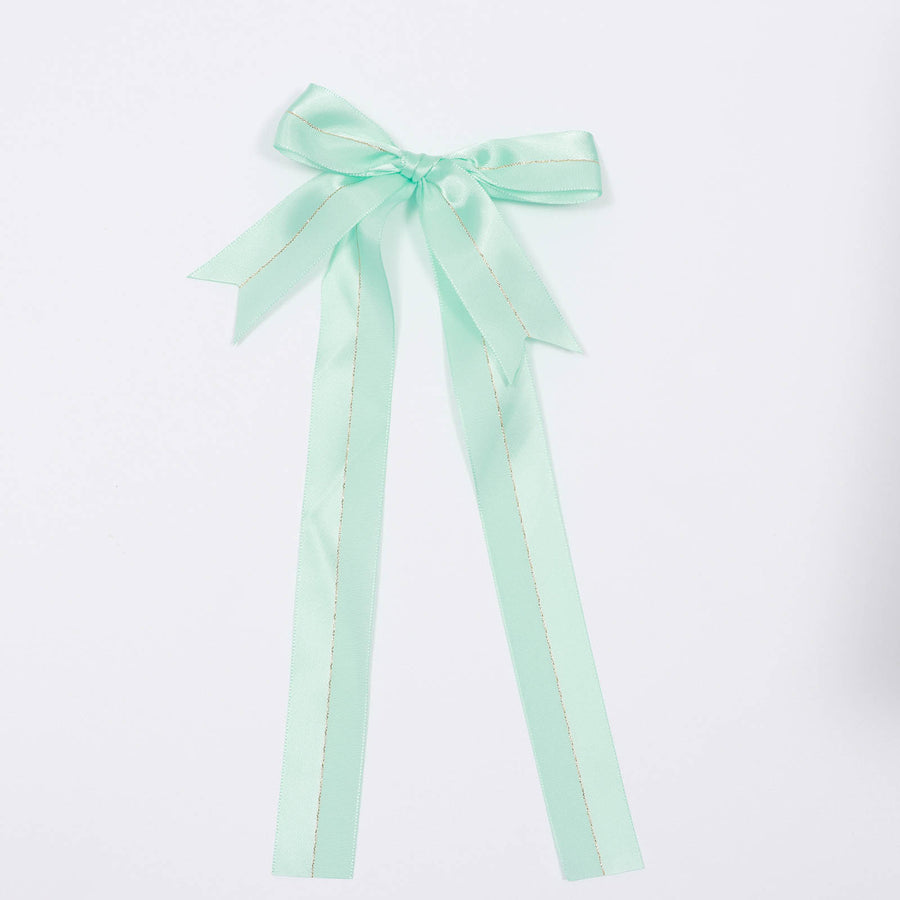 50 Pcs | 10inches Mint Green Pre Tied Ribbon Bows, Satin Ribbon With Gold Foil#whtbkgd