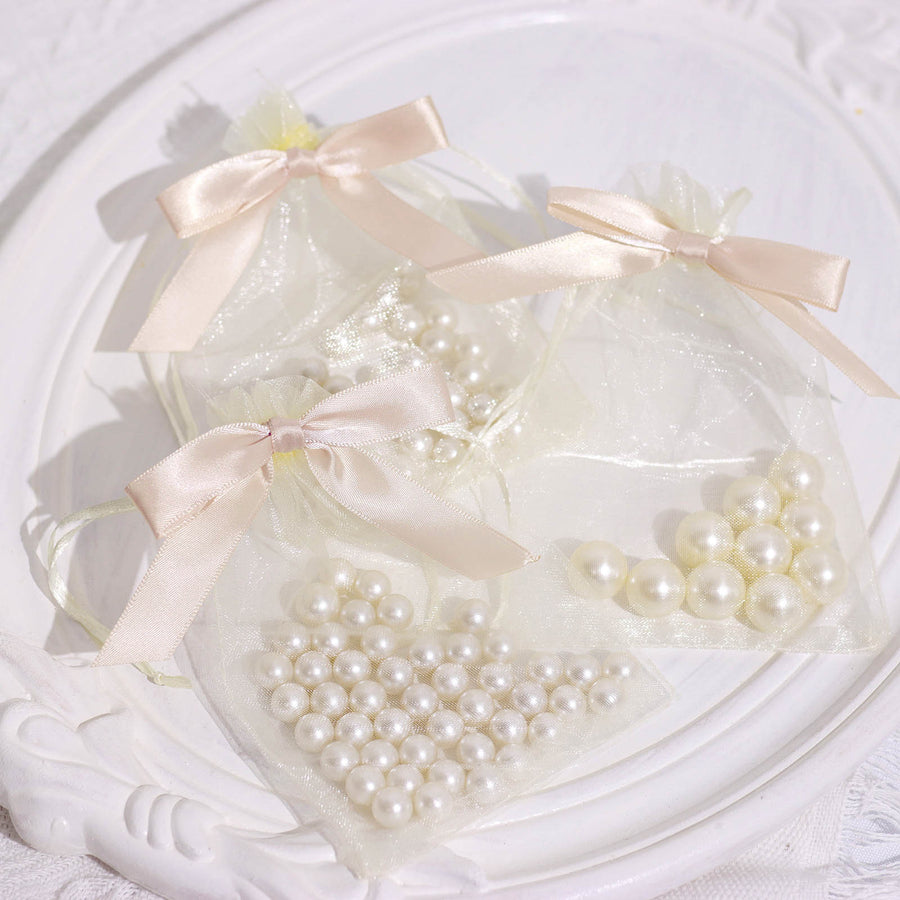 50 Pcs 3inch Beige Satin Pre Tied Ribbon Bows, Gift Basket Party Favor Bags Decor - Classic