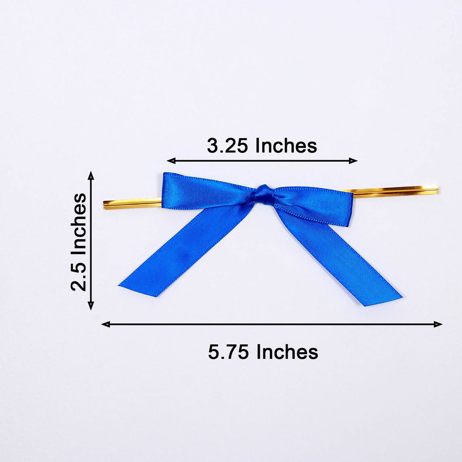 50 Pcs 3inch Royal Blue Satin Pre Tied Ribbon Bows, Gift Basket Party Favor Bags Decor - Classic