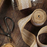 2 inch x 16FT Natural Jute Burlap Ribbon With Wavy Lace