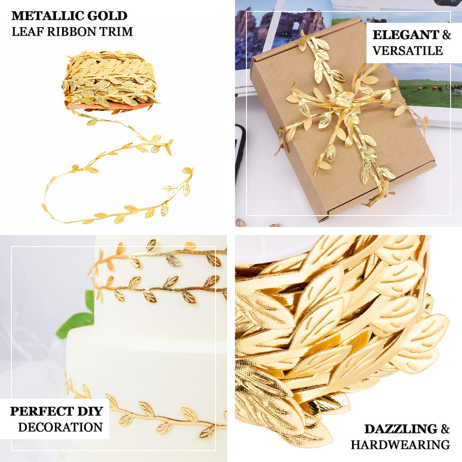 Olive Gold Leaf Ribbon Trim, Artificial Vines Leaf Garland For DIY Craft Party Wedding Home Decor