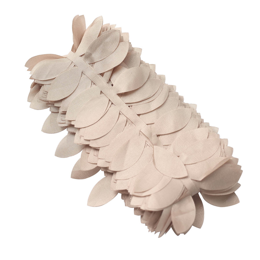 50ft | 4inch Beige Leaf Petal Taffeta Ribbon Sash, Artificial DIY Fabric Garlands