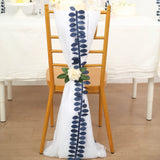 50ft | 4inch Navy Blue Leaf Petal Taffeta Ribbon Sash, Artificial DIY Fabric Garlands