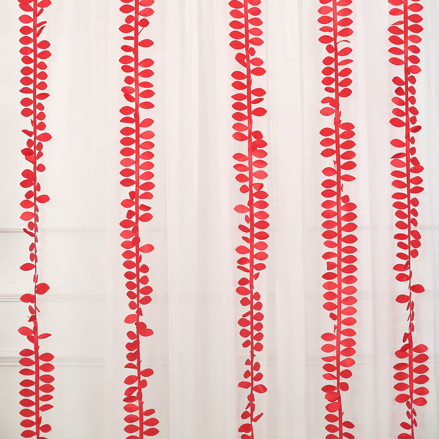 50ft | 4inch Red Leaf Petal Taffeta Ribbon Sash, Artificial DIY Fabric Garlands