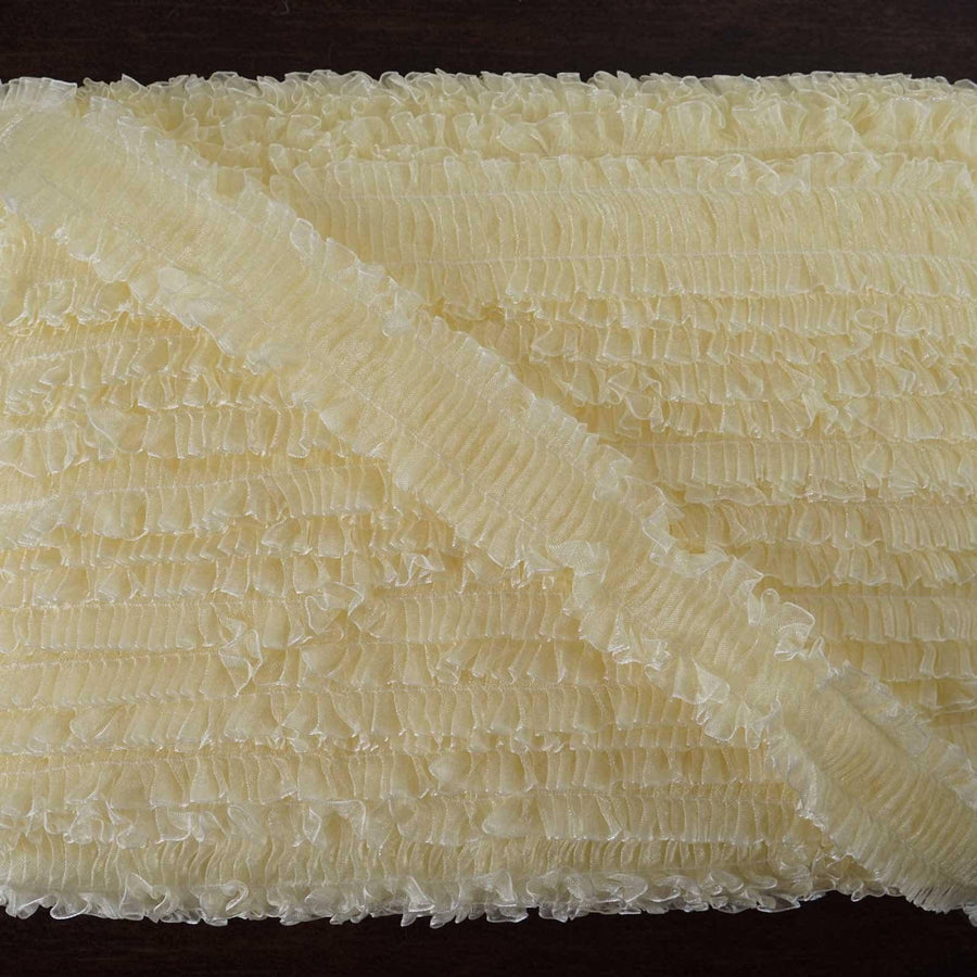25 Yards Ivory Insertion Ruffled Lace Trim On Satin Edged Organza Fabric