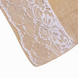 30FT Natural Jute Burlap Aisle Runner with White Floral Lace Borders